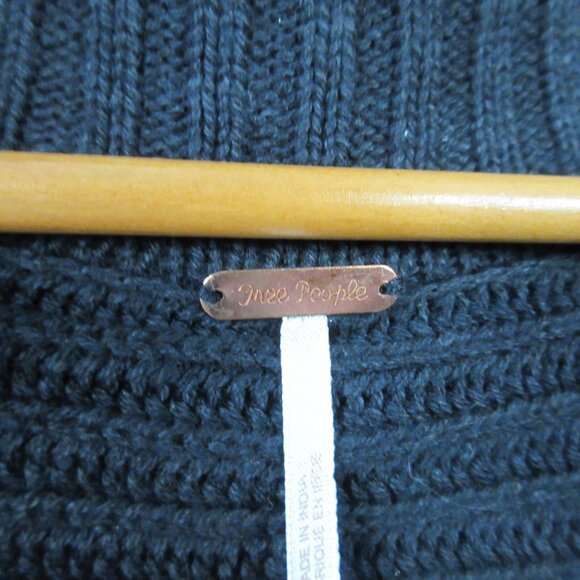 Free People Marlie Pullover Sweater Women L Black Cotton Acrylic Ribbed Knit - Picture 3 of 12